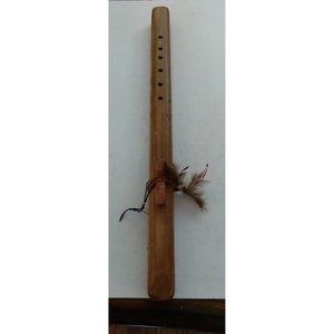 Kokopelli Wood Carved Flute With  Figures  Playing Instruments Carved Into it.